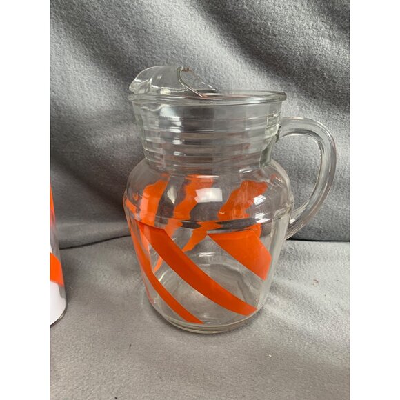 Vintage Orange Swirl 6 12oz Glasses & Pitcher Mid Century Set - Picture 9 of 13
